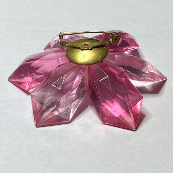 Vintage Signed West Germany Pink Faceted Lucite Flower Brooch Mid-Century - Picture 7 of 14